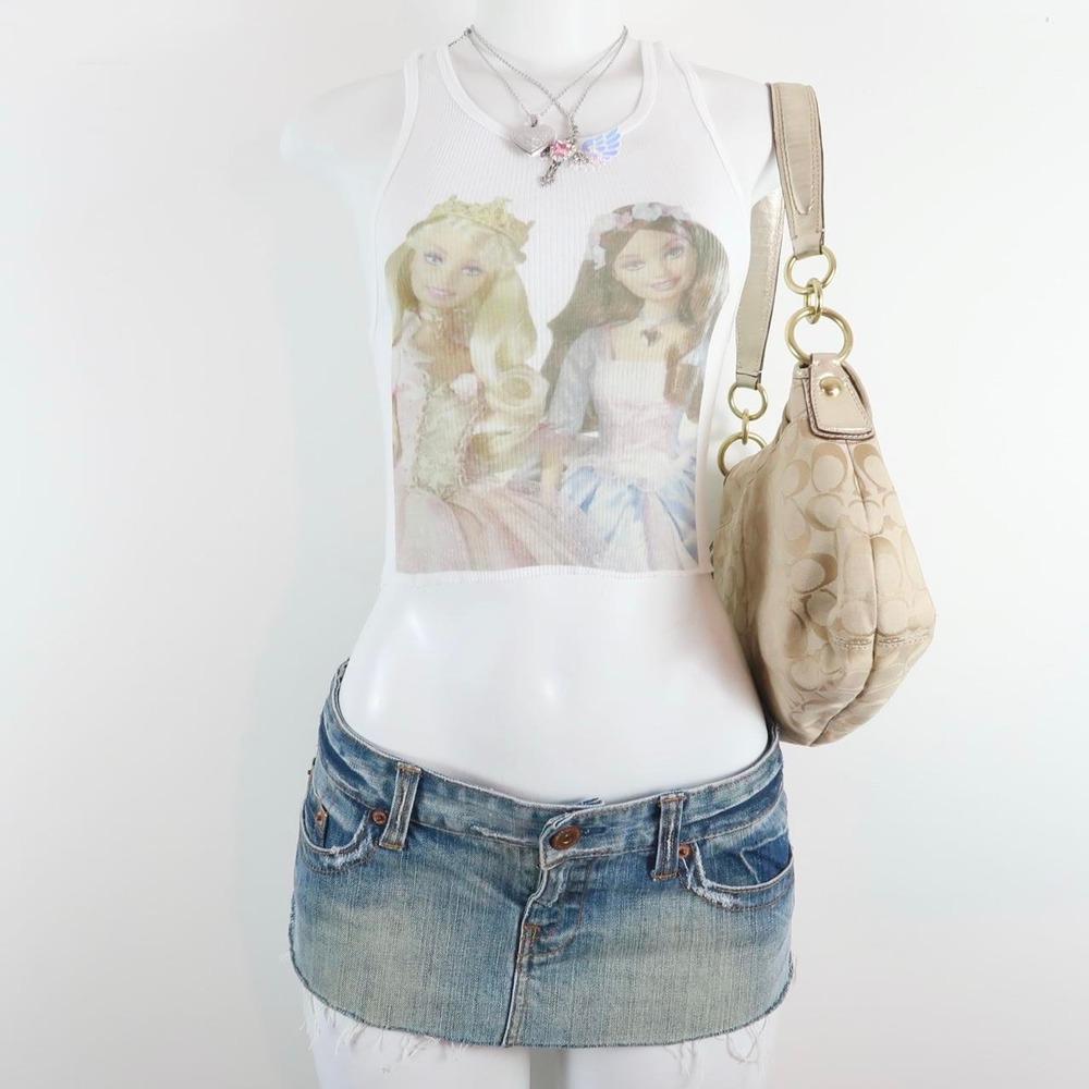y2k barbie tank | 2000s barbie graphic ribbed cami | vintage doll print tank top